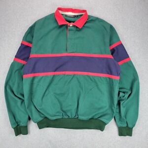 Silver Fern Rugby Shirt Mens L Green Navy Red Colorblock Long Sleeve Cotton